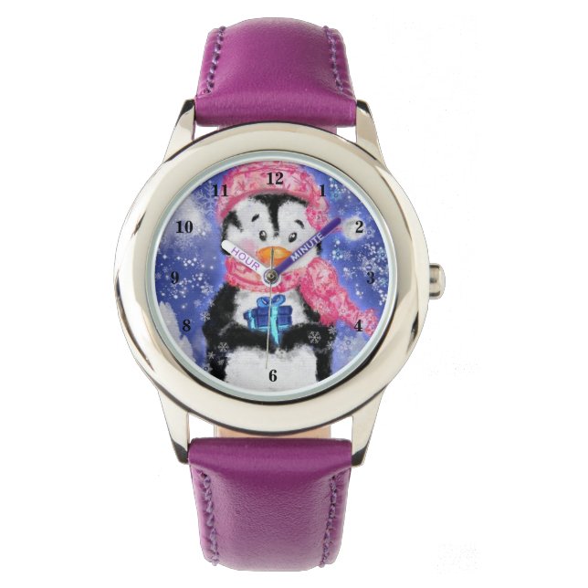 Relógio Pinguim de Natal com Gift Watch (Frente)