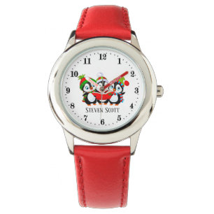 Relógio pinguim de Natal festivo adiciona nome às crianç