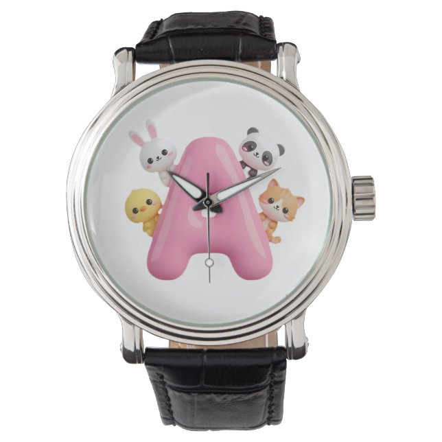Relógio Pink Balloon Letter A Forest Animals eWatch Band (Frente)