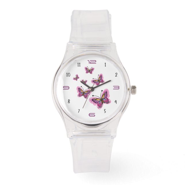 Relógio Pink Butterfly Flight – Elegant Minimalist (Frente)