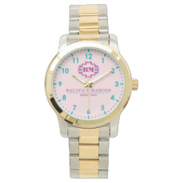 Relógio Pink elegant wedding gift watch couple names 