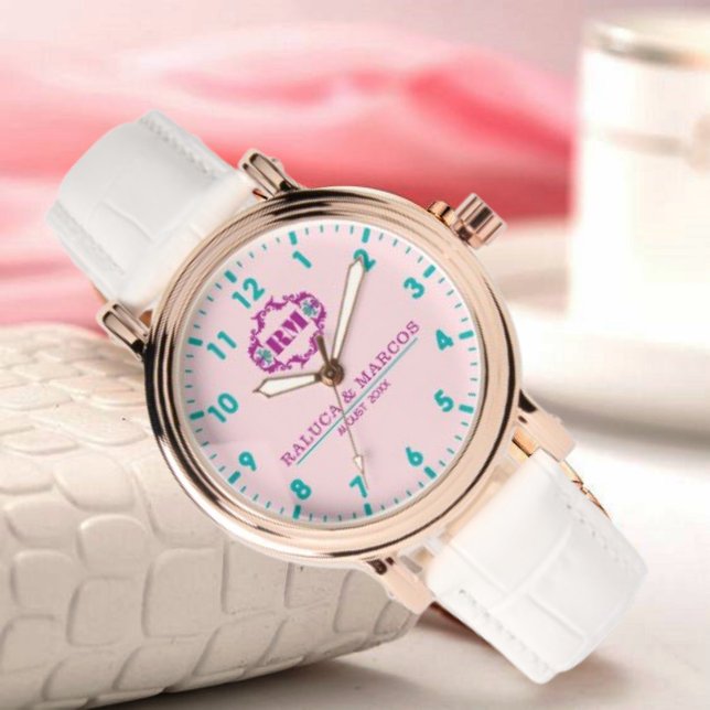 Relógio Pink elegant wedding gift watch couple names  (Criador carregado)