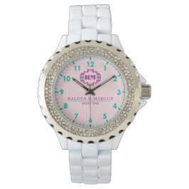 Relógio Pink elegant wedding gift watch couple names 
