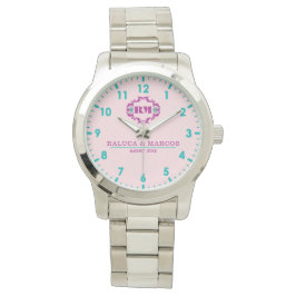 Relógio Pink elegant wedding gift watch couple names 