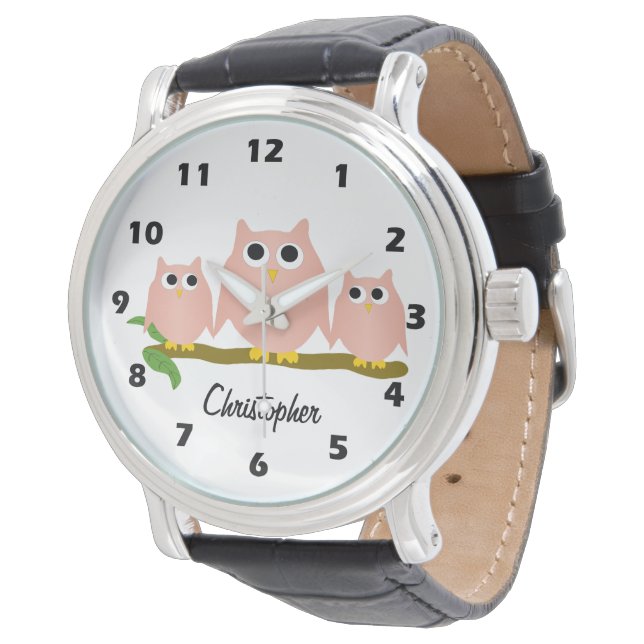 Relógio Pink Owl Design Personalised (Angular)
