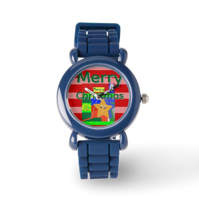 Relógio Pink Red Merry Christmas (Frente)