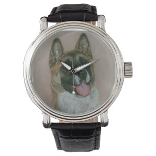 Relógio Pinto japonês/do americano akita e retrato branco