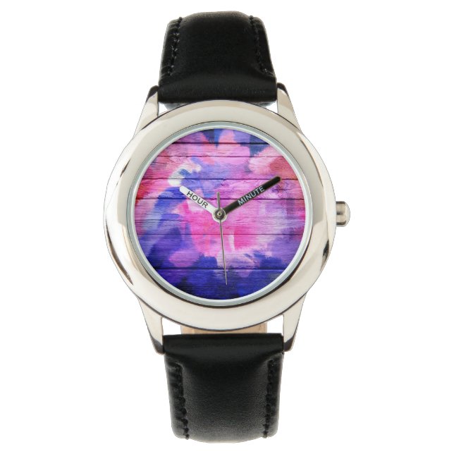 Relógio Pintura Colorida de Abstrato de Madeira #5 (Frente)