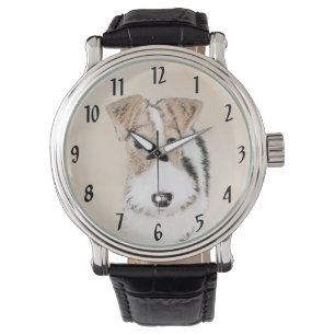 Relógio Pintura com terrier de Fox com fio - Arte canina o