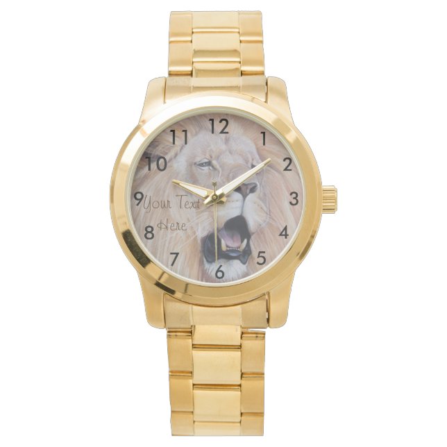 Relógio pintura da vida selvagem de um grande gato rugindo (Frente)