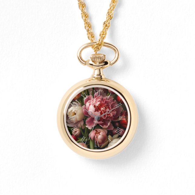 Relógio Pintura de buquê de Peões Botânicas Vintage (Frente)