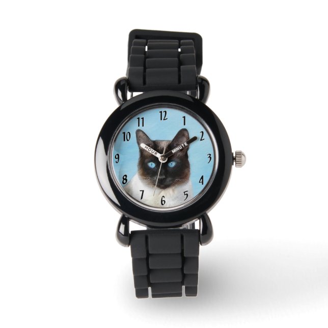 Relógio Pintura de Gatos Siameses - Arte de Gato Original  (Frente)