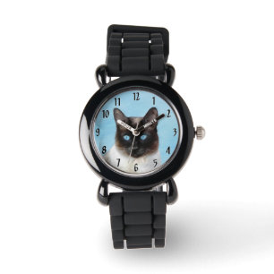 Relógio Pintura de Gatos Siameses - Arte de Gato Original 