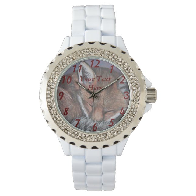 Relógio pintura de raposa vermelha que dorme vida selvagem (Frente)