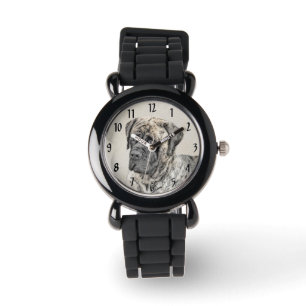 Relógio Pintura do Mastiff Inglês (Brindle) - Arte Canina