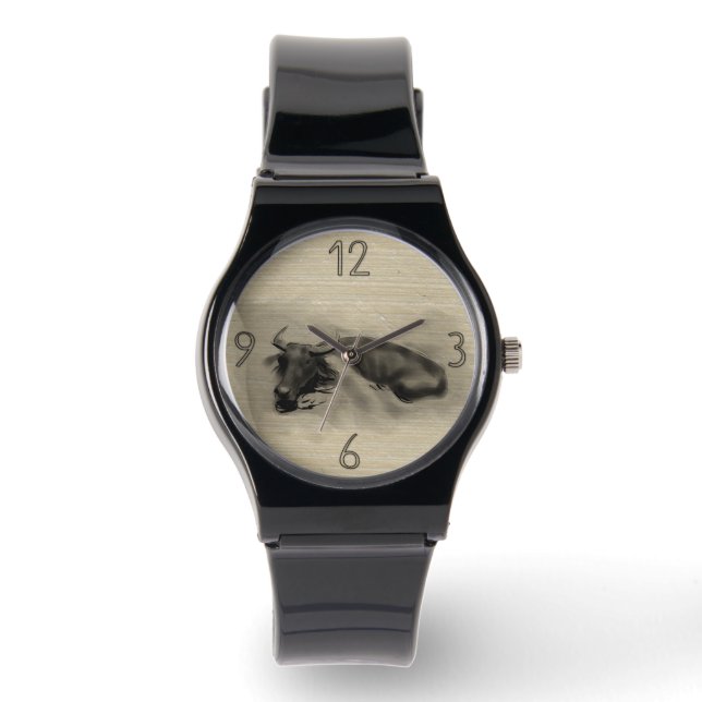 Relógio Pintura Original Água Búfalo Ox Ano ZodiodiW2 (Frente)