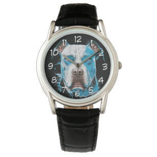 Relógio Pitbull branco com olhos azuis