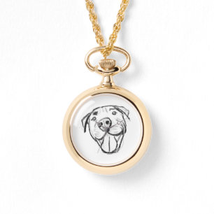 Relógio pitbull desenhando simples cão amante branco preto