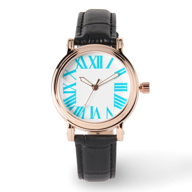 Relógio PíxDezines Neon Aqua Roman Numeros/fundo DIY. (Frente)