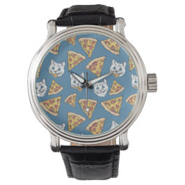 Relógio Pizza Engraçada Padrão de Gato