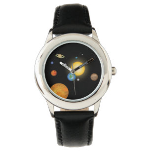 Relógio Planetas do Sistema Solar no Espaço Escuro Profund