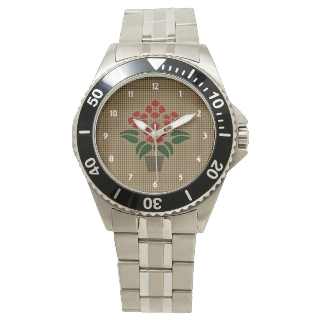 Relógio Poinsetta Vermelha Tecida (Frente)