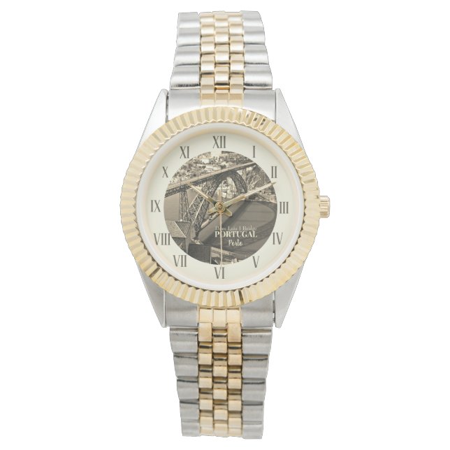 Relógio Ponte Porto sobre o rio Douro, Portugal, sepia