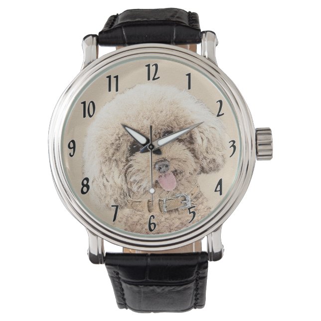 Relógio Poodle Miniature Toy Apricot Cream Brown Dog Art (Frente)