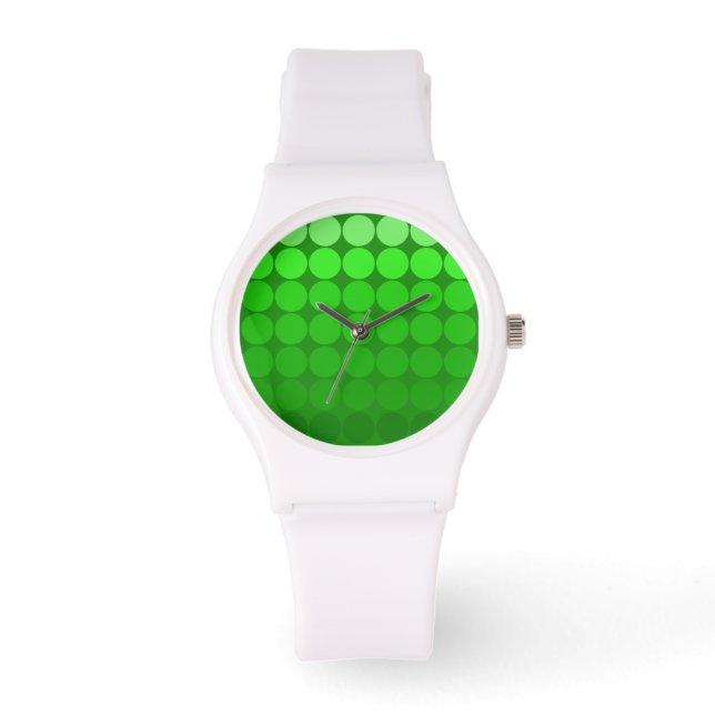 Relógio Pop de Mod - Gradiente Círculos Verdes White Watch (Frente)