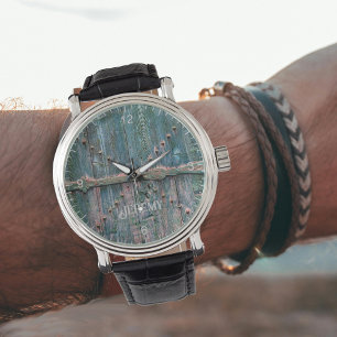 Relógio Porta de madeira russa e ferro em azul, personaliz