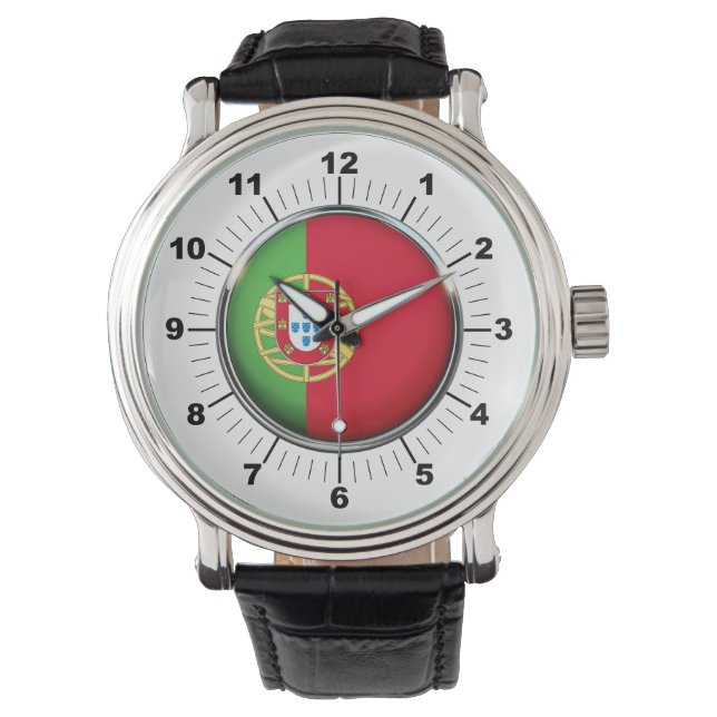 Relógio Portugal Bandeira do couro preto (Frente)