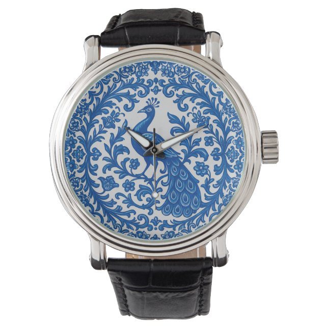 Relógio Portuguese Azulejo Peacock Watch – Blue & White Ti (Frente)