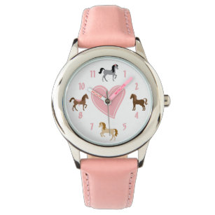 Relógio Pôs bonito e Cavalo de Coração Rosa