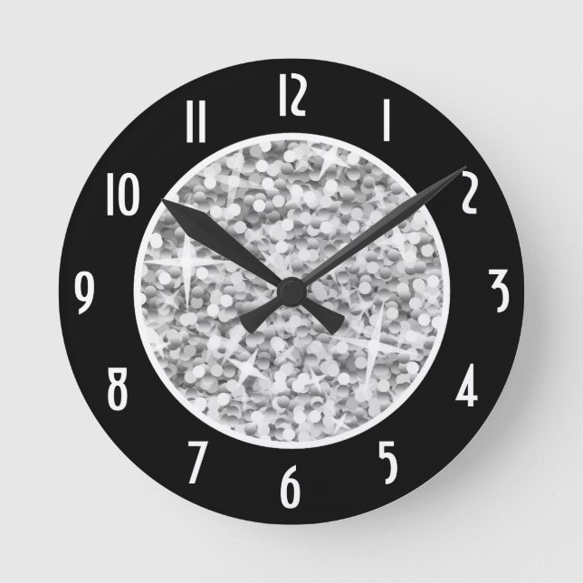 Relógio "Prata" Preto "Números" da Glitz (Frente)