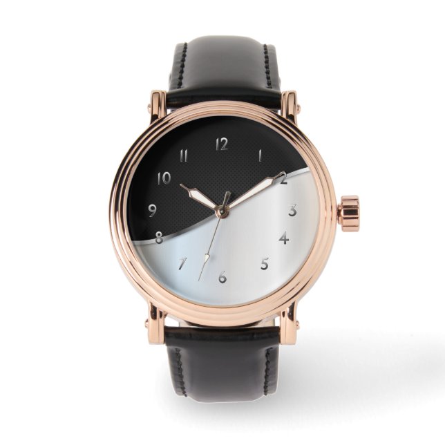 Relógio Prata Simples De Contraste De Metal Preto E Branco (Frente)