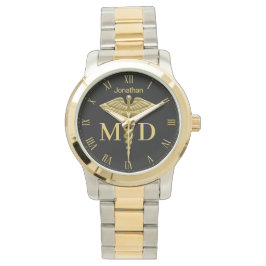 Relógio Precioso Médico Dourado Caduceus Médico MD W