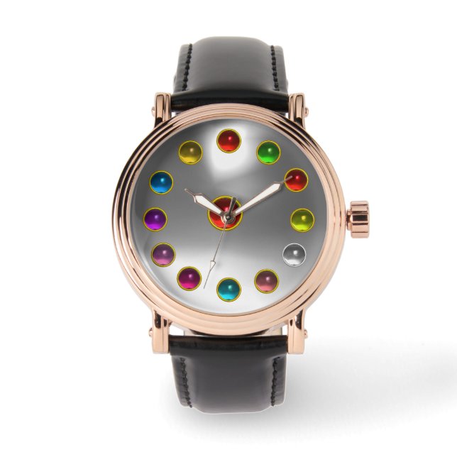 RELÓGIO PRENDEDORES 3D VERMELHOS E GEMSTONAGENS COLORIDAS (Frente)