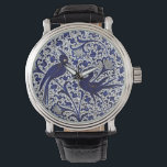 Relógio Presente de Aniversário de Casamento de Estilo Ita<br><div class="desc">Imagem de uma placa majolica vintage da Itália decorada no famoso estilo floral Pomegranato em azul,  branco e namorando de ouro de volta à Era do Renascimento. Um casamento elegante perfeito,  aniversário,  aniversário,  presente de namorados.</div>
