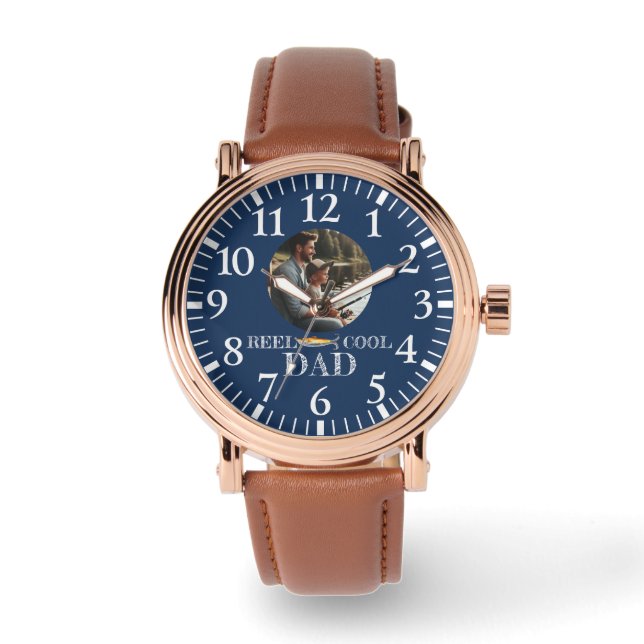 Relógio Presente de aniversário de pesca para fotos de Pai (Frente)