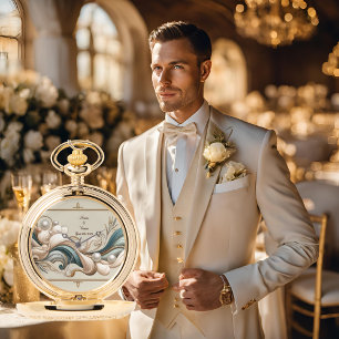 Relógio Presente para o Groom Dourado Pocket Watch Pearl C