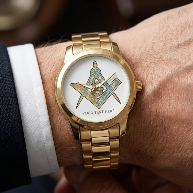Relógio Presentes de Freemason Exclusivos | Dourado Compas (Unique Freemason Gifts | Gold Masonic Compass Watch)