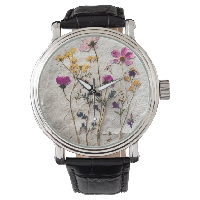 Relógio Pressed Wildflower Pastel Nature Watch (Frente)
