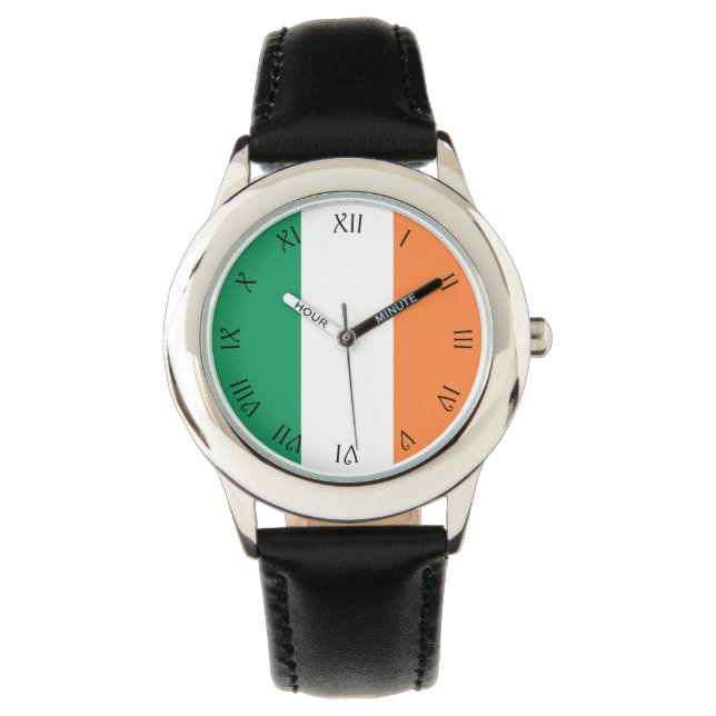 Relógio Preto Script Roman Numbers Irish Flag wacnt (Frente)