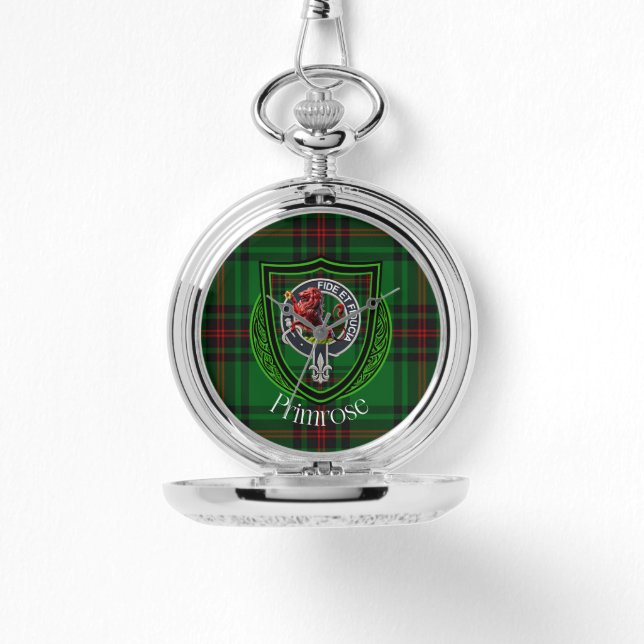Relógio Primrose Scottish Clan Tartan & Crest (Frente)