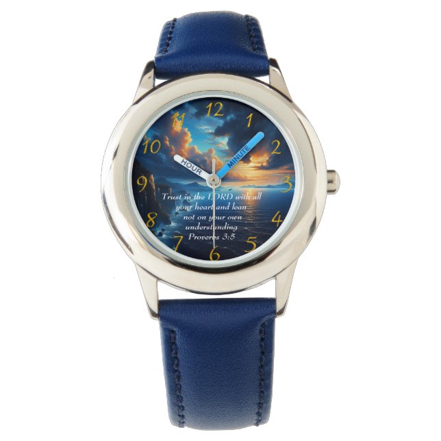 Relógio Provérbios 3:5 belos Oceanos e Cl Grande do Céu (Frente)