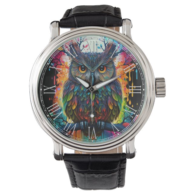 Relógio Psychedelic Fantasy Hippy Owl (Frente)