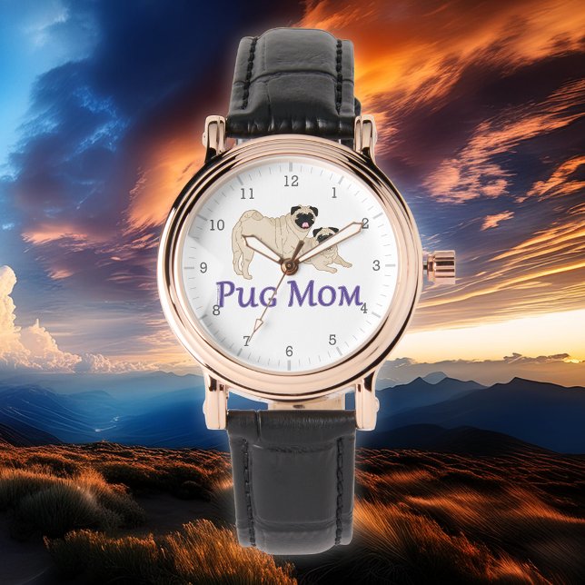 Relógio Pug Mãe Pair Fawn Pugs Na moda (Choose from a variety of watch and band styles on this Pug Mom watch.)
