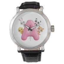 Pulseira eWatch Letra A Balão Rosa Animais da Flor
