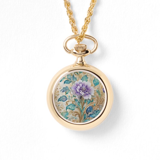 Relógio Púrpura Rosa floral aquarela (Frente)