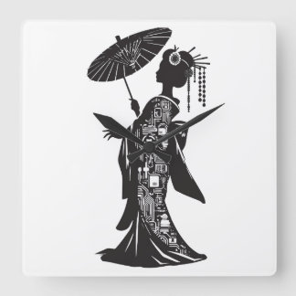 RELÓGIO QUADRADO アクリル壁時計、芸者シルエット